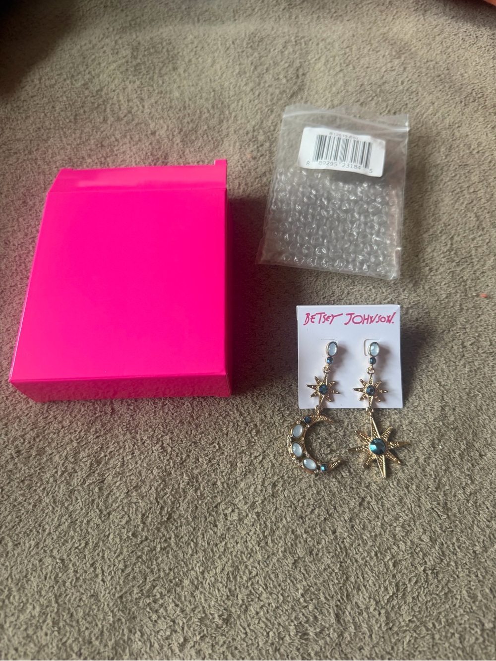 Betsey Johnson Gold Celestial Star and Moon Drop Earrings